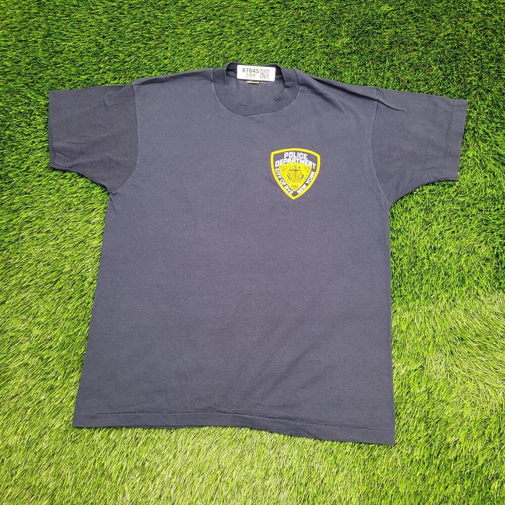 Vintage 90s Police Department NY Shirt XL 21x26 Navy-Blue USA